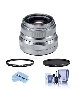 Fujifilm Xf 35mm f/2 R Wr Lens, Silver, Bundle with Hoya Nxt Plus 43mm Cpl Filter, 43mm Uv Lens Filter, Cleaning Kit, Microfiber Cloth