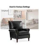 Traditional Raymond Genuine Leather Recliner with Classic Roll-arm