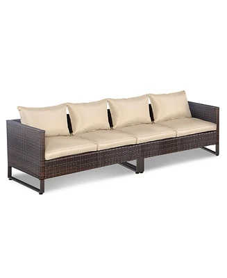 2PCS Patio Conversation Set Sectional Sofa Furniture Cushioned Seat Garden