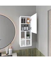 Wall-Mounted Bathroom Cabinet with Door and 4 Open Shelves, White Finish