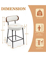 Dyhome 24 inches Bar Stools Set of 3, Modern Counter Height with Wood Back for Kitchen Island, Boucle Fabric Upholstered Barstools Home