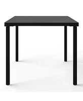 7-Piece Outdoor Metal Rectangle Patio Dining Table Set With Stackable Plastic Chairs For 6