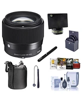 Sigma 56mm f/1.4 Dc Dn Contemporary Lens for Sony E, Bundle with 62mm Filter Kit, Cleaning Kit, Flex Lens Shade, Lens Cap Tether, Mac Software Kit, Po