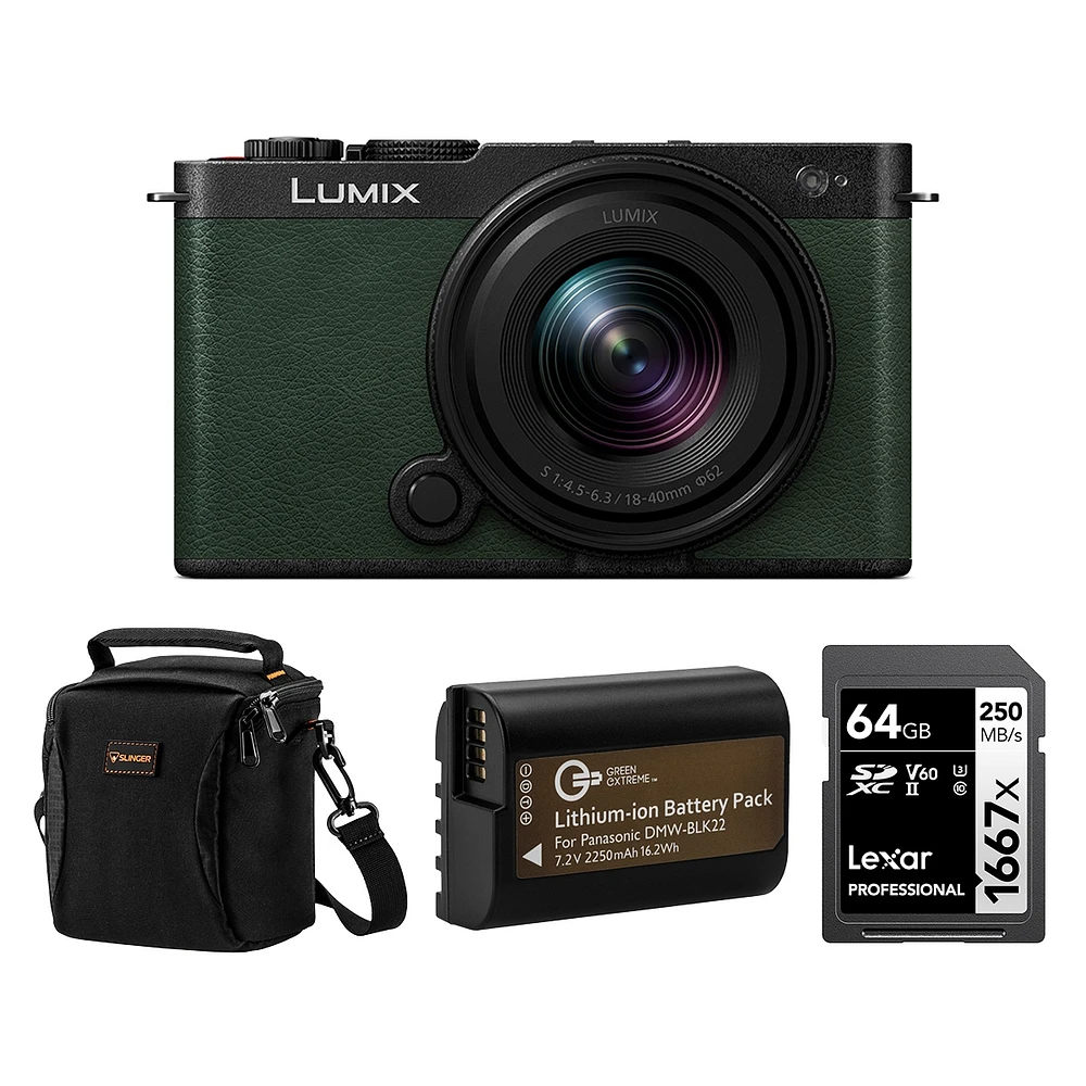 Panasonic Lumix S9 Mirrorless Camera with Lumix S 18-40mm f/4.5-6.3 Lens, Dark Olive, Bundle with Professional 1667x 64GB Uhs-ii Sdxc Memory Card, Alp