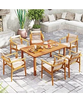 Patio Outdoor Solid Wood Dining Table with Umbrella Hole – Seats 6 for Backyard, Deck, or Garden