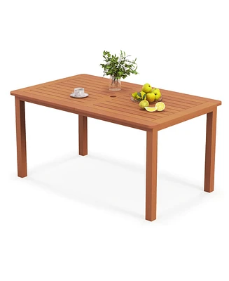 Patio Outdoor Solid Wood Dining Table with Umbrella Hole – Seats 6 for Backyard, Deck, or Garden