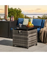 Propane Rattan Firepit Table with Lava Rocks and Protective Cover