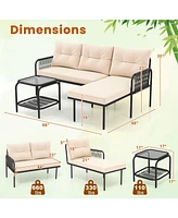 Gymax 3-Piece L Shaped Patio Furniture Set w/Tempered Glass Table Back & Seat Cushions
