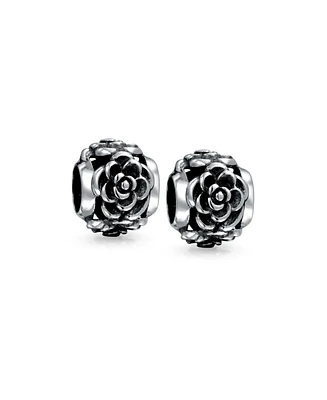 Bling Jewelry Set of 2 Flower Garden Black Rose Charm Bead Oxidized Sterling Silver
