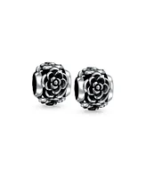 Bling Jewelry Set of 2 Flower Garden Black Rose Charm Bead Oxidized Sterling Silver