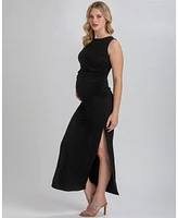 Pietro Brunelli Maternity Sleeveless Side-Ruched Blossom Maxi Split Dress