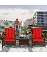 3 Pcs Patio Rattan Furniture Set Coffee Table & 2 Rattan Chair