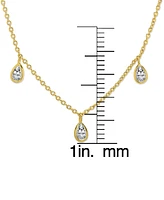 Lab Grown White Sapphire Bezel Charm Dangle 18" Collar Necklace (7/8 ct. t.w.) in 14k Gold-Plated Sterling Silver