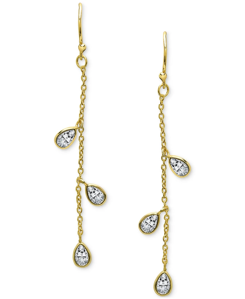 Lab Grown White Sapphire Pear Bezel Linear Drop Earrings (1-3/4 ct. t.w.) in 14k Gold-Plated Sterling Silver