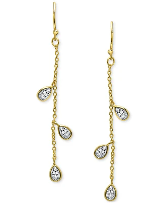 Lab Grown White Sapphire Pear Bezel Linear Drop Earrings (1-3/4 ct. t.w.) in 14k Gold-Plated Sterling Silver