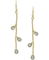 Lab Grown White Sapphire Pear Bezel Linear Drop Earrings (1-3/4 ct. t.w.) in 14k Gold-Plated Sterling Silver