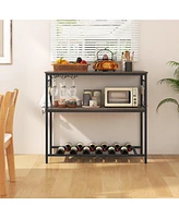 3-Shelf Kitchen Island with Wine Glass Holders and 10 Hooks – Versatile Storage Cart with Built-In Wine Glass and Hook Storage