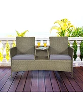 2-Person Patio Rattan Conversation Furniture Set Loveseat Coffee Table