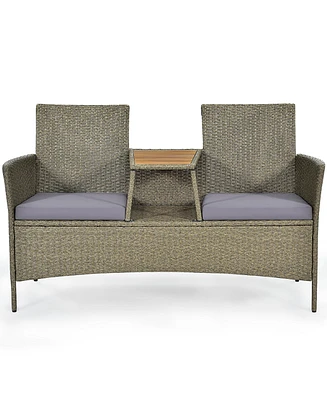 2-Person Patio Rattan Conversation Furniture Set Loveseat Coffee Table