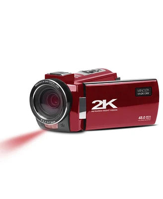 Minolta MN2K10NV 2K Ultra Hd Camcorder with 3" Touchscreen and Infrared Night Vision, Red