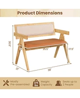 Rubber Wood Dining Bench – Armrests, Sherpa Upholstered Backrest, and Soft Padded Seat for Kitchen or Living Room Seating