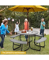 8-Person Outdoor Picnic Table and Bench Set with Umbrella Hole
