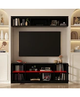 Tv stand with top cabinets, entertainment center tempered glass doors, wooden media console