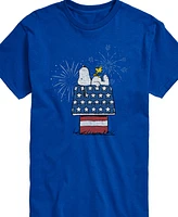 Airwaves Men's Peanuts Snoopy Flag House Fireworks Short Sleeve T-Shirt