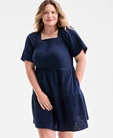 Style & Co Plus Square-Neck Tiered Dress, Exclusively at Macy's