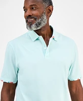Club Room Men's Short Sleeve Printed-Trim Woven Performance Polo Shirt, Exclusively at Macy's