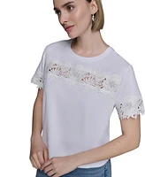 Karl Lagerfeld Paris Petite Short-Sleeve Cutout Knit Top