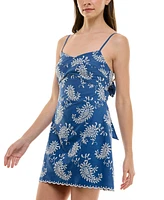 Trixxi Juniors' Emma Paisley-Embroidered Tie-Back Mini Dress