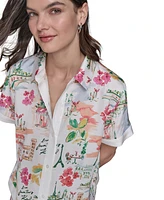 Karl Lagerfeld Paris Petite Short-Sleeve Multi-Print Camp Shirt