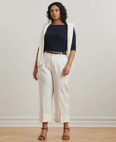 Lauren Ralph Women's Plus Split-Neck Three-Quarter Sleeve Cotton Tunic