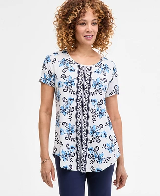 Jm Collection Women's Printed Scoop-Neck Short Sleeve Top, Exclusively at Macy's