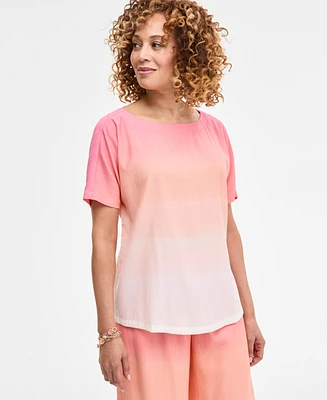 Jm Collection Women's Ombre Crinkle Short-Sleeve Top, Exclusively at Macy's