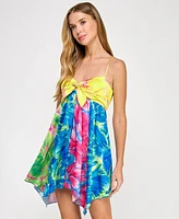 Seni & Cade Juniors' Printed Tie-Front Fit Flare Dress