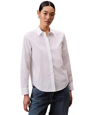 Calvin Klein Jeans Women's Cotton Poplin Stretch Relaxed Button-Down Shirt
