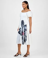 Robbie Bee Women's Puff Sleeve Fit & Flare Midi Dress