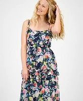 julia jordan Women's Printed Tie-Strap Tiered Maxi Dress
