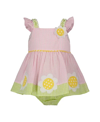Blueberi Boulevard Baby Girls Seersucker Stripe Daisy Sunsuit
