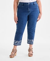 Style & Co Plus Eyelet Embroidered Cropped High Rise Straight Leg Jeans. Exclusively at Macy's