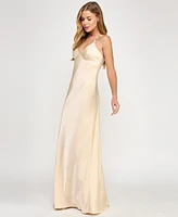 Seni & Cade Juniors' Satin Chain-Trim Long Dress