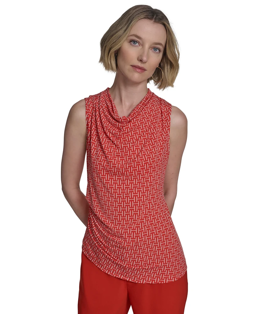 Halston Women's Printed Cowlneck Sleeveless Top
