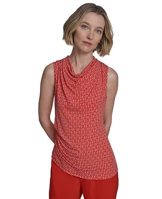 Halston Women's Printed Cowlneck Sleeveless Top