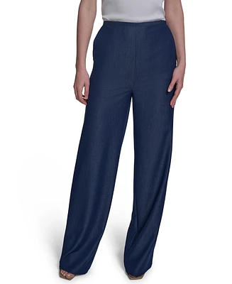 Halston Women's Denim-Like Mid-Rise Wide-Leg Pants