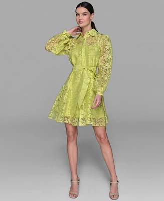 Karl Lagerfeld Paris Women's Organza Burnout Fit & Flare Shirtdress