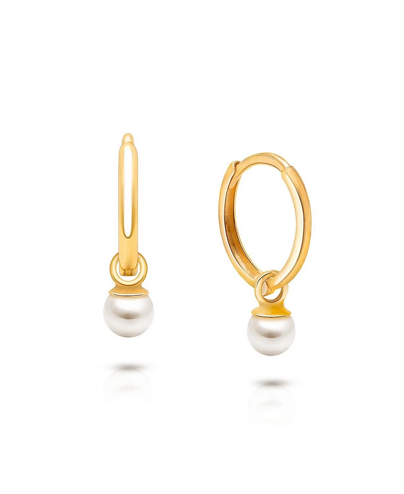 Tiny Blessings Children's 14K Gold Pearl Drop Classic 11mm Girls' Huggie Hoop Earrings