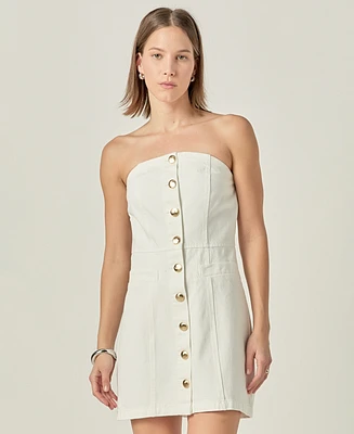 English Factory Women's Strapless Button-Front Sheath Dress