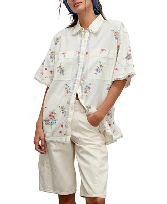 Free People Women's Emma Embroidered Cotton Linen Button-Front Shirt